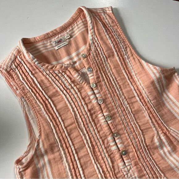 Faherty Isha Dress Coral Stripe Medium - Picture 5 of 7